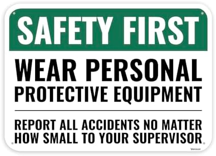1PC Safety Sign, 14 x 10 Inches - Aluminum - Safety Decorations Posters For Workplace - Wear Personal Protective Equipment by Venicor