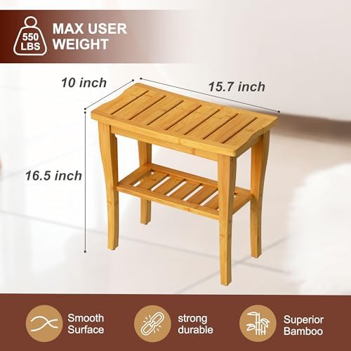Bamboo Shower Bench Stool with Storage Shelf, Waterproof Shower Chair Spa Bath Seat, Shower Stool for Inside Shower, Bathroom Bench Seat for Adults Elderly Seniors for Indoor or Outdoor Use - Image 6