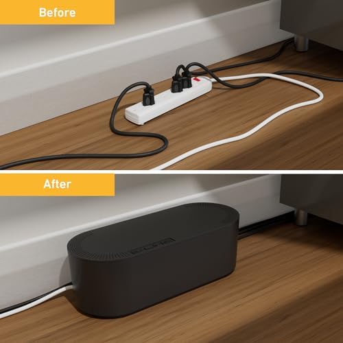 D-Line Cable Management Box, Power Strip Cover, Floor Outlet Hider, Desk Cord Organizer, Hide Extension Leads, 12.75" (L) x 5" (W) x 4.5" (H), for use with Power Strips up to 10.5in (L) - Small, Black - Image 6