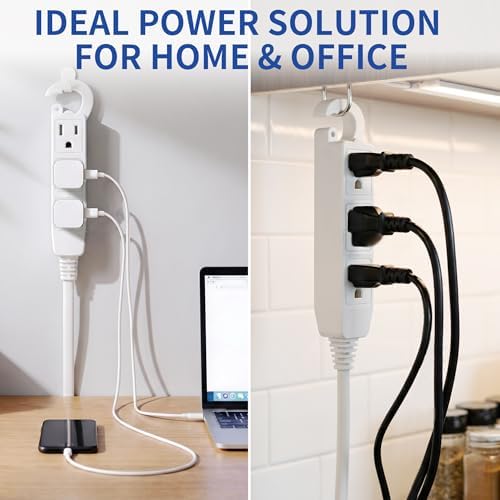 15Ft 3 Prong Multiple Outlets Indoor Extension Cord, White - Image 6