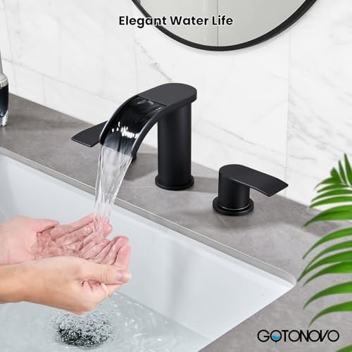 gotonovo Waterfall Bathroom Faucet 3 Hole Round Body,Matte Black - Image 3