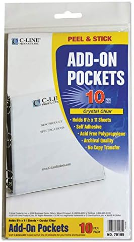 C-Line Self-Adhesive Add-On Filing Pockets, 8-3/4 x 5-1/8, 10 per Pack (70185) - Image 2
