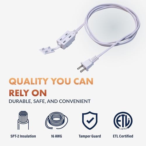 Newhouse Electric 6-Foot 2-Prong Indoor Outlet Extension Cord with Tamper Guard CTCORD6FT-WH, Slim Indoor Extension Cord and Cube Tap for Home Essentials, Apartments, and Home Improvement Projects - Image 3