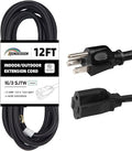 12 Ft Black Outdoor Extension Cord, 16 Gauge Heavy Duty Power Cord by HONDERSON