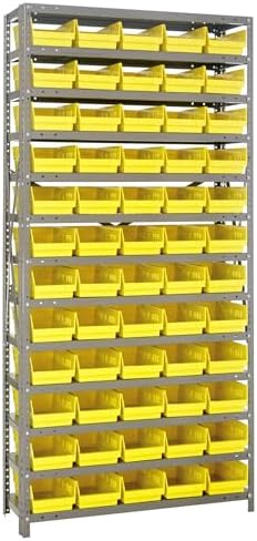 Quantum Storage Systems 1275-102YL Steel Shelving Unit with 4" Shelf Bins, 12" D x 36" W x 75" H, Yellow by QuantumStorageSystems