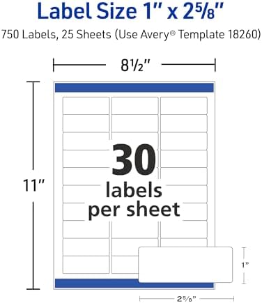 AVERY White Address Labels | Easy Peel | Sure Feed Technology | For Mailing & Shipping | 1" x 2-5/8" | 750 Labels, Pack of 5 - Image 5
