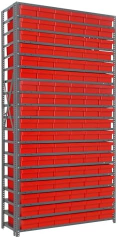Quantum Storage Systems 1275-401RD Solid Heavy Duty 19 Shelves 108 Super Tuff Euro Red Bins 75" H x 36" W x 12" D by QuantumStorageSystems