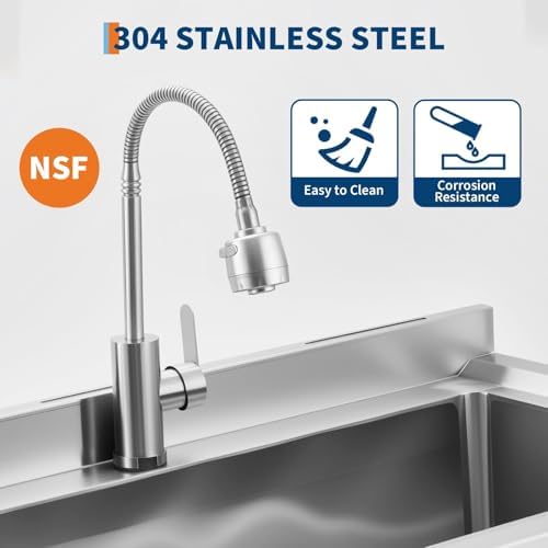 GarveeTech 35 in Freestanding Stainless Steel Utility Sink with Pull-Out Faucet, Adjustable Height Laundry Tub with Hot & Cold Water, Basket, Shelf & Drain Kit for Kitchen, Garage, Outdoor, Basement - Image 3