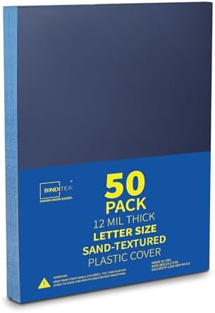 Binditek 12 Mil Sand-Textured Binding Covers, Letter Size, Navy, 50 Pack by Binditek