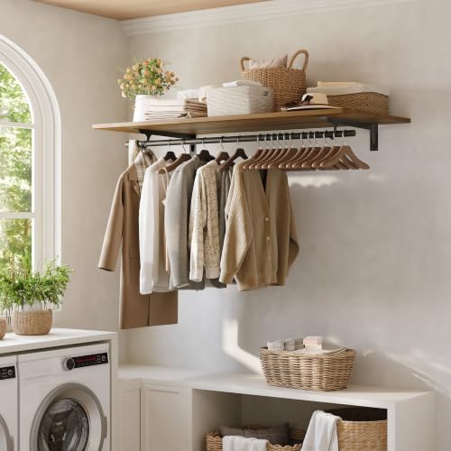 IAE Wall Mounted Clothes Rack with Shelf and Hanging Rod, 48x24in, Walnut by IAE