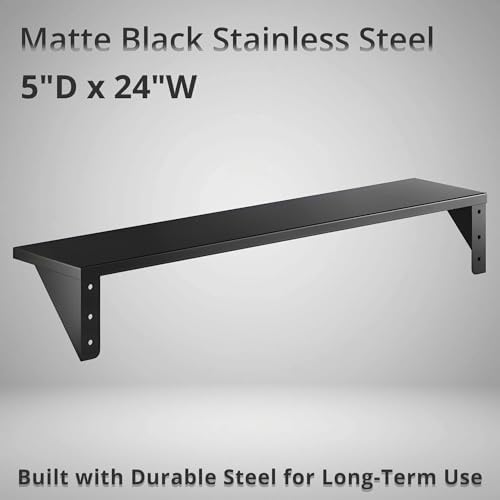 5" x 24" Small Stainless Steel Wall Shelf, Heavy Duty Storage Rack for Kitchen, Bathroom, Garage - Image 2
