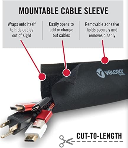 VELCRO Brand Mountable Cable Sleeve, Black, 12 in, 2 Pack - Image 2