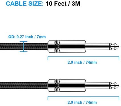 New Bee Guitar Cable 10 ft Electric Instrument Cable Bass AMP Cord 1/4 Straight to Straight for Electric Guitar, Bass Guitar, Electric Mandolin, Pro Audio, Black - Image 3