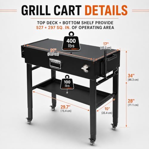 Adjustable Height 28"and 34" Portable Outdoor Grill Table for Blackstone Griddle Stand, Folding Grill Cart with 4 Lockable Caster Wheels for Blackstone 17"/22" Griddle, Ooni Pizza Oven, Ninja, Weber - Image 2