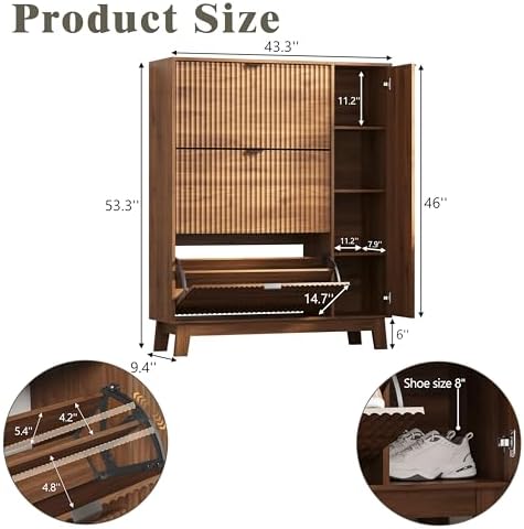 Shoe Cabinet Storage for Entryway with 3 Drawers & Side Cabinet, Walnut - Image 2