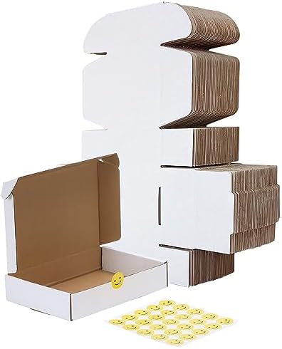 RLAVBL 8x5.5x1.6 Shipping Boxes Set of 25, White Corrugated Cardboard Box for Packing, Mailing, Business by RLAVBL