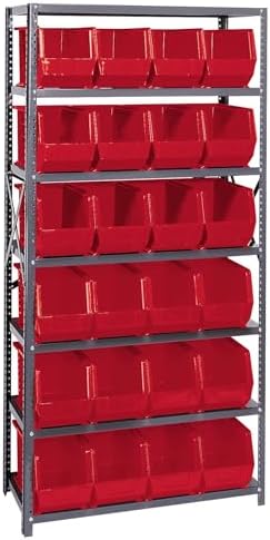 Quantum Storage Systems QSBU-265RD Giant Open Hopper Steel Shelving System, 18" D x 36" W x 75" H, with 7 Shelves and 24 QUS265 Bins, Red by QuantumStorageSystems