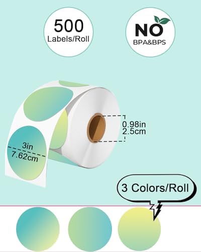3 inch Round Thermal Labels, Thermal Printer Labels use for Barcode, Shipping, Customized, Circle Direct Thermal Stickers 500 Labels for Printer, Gradient Green - Image 2