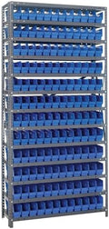 Quantum Storage Systems 1275-100BL Solid Heavy Duty 13 Shelves 144 Economy Blue Bins 75" H x 36" W x 12" D by QuantumStorageSystems