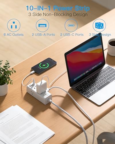 One Beat Surge Protector Power Strip, 6 Ft Flat Plug Extension Cord, 900J - Image 2