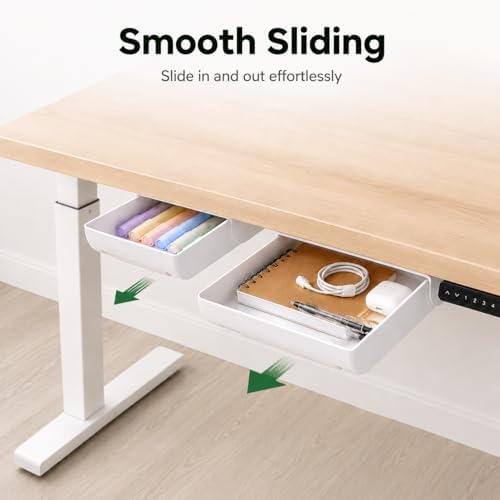YOOUSOO Under Desk Drawer Organizer, 2 Pack Self Adhesive Slide Out Desk Storage Drawers, Hidden Desk Drawer Attachment for Pens, Notes, Cables, Earbuds and Small Office Accessories - Image 4