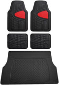 FH Group Premium Liners Tall Channel Trimmable All Weather Rubber Full Set Car Floor Mats (Red) w. Trimmable All-Season Cargo Liner (Black) - Universal Fit for Cars Trucks and SUVs by FHGroup