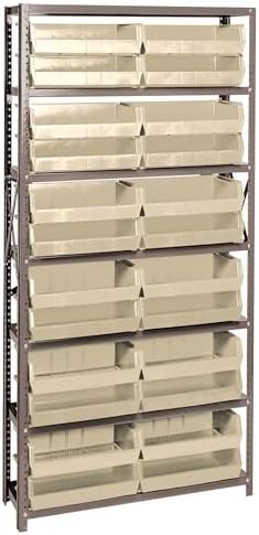 Quantum Storage Systems QSBU-245IV Solid Heavy Duty 7 Shelves 24 Ultra Stack & Hang Ivory Bins 75" H x 36" W x 12" D by QuantumStorageSystems