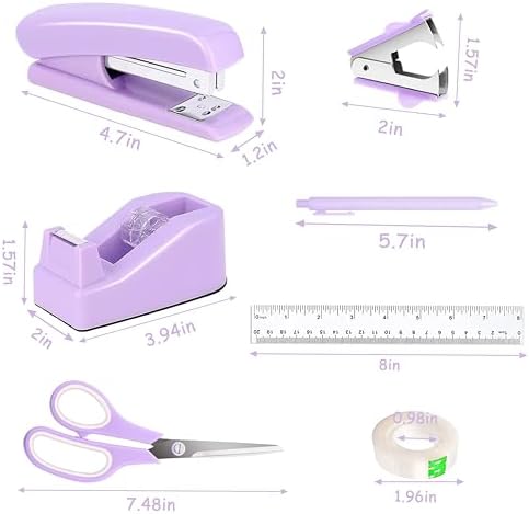 Dimonluce Purple Desk Accessories, Purple Office Supplies Accessories with Tape Dispenser, Stapler, Staple Remover, 1000 Staples, Tape, Clips Set, Ruler, Scissor, Pen - Image 6
