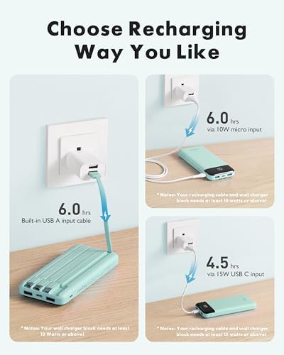 charmast 10000mAh Power Bank Portable Charger with 4 Built-in Cables - Image 4