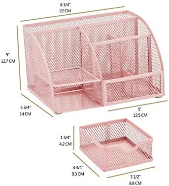 Annova Mesh Desk Organizer Office with 7 Compartments + Drawer/Desk Tidy Candy/Pen Holder/Multifunctional Organizer (Light Pink) - Image 2
