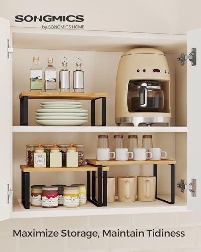 SONGMICS Cabinet Organizer Shelf, Set of 3 Spice Rack, Kitchen Storage - Image 2
