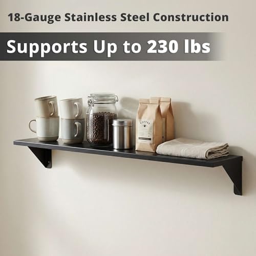 5" x 30" Heavy Duty Stainless Steel Floating Wall Mounted Shelf, Commercial Kitchen Storage Shelf - Image 3