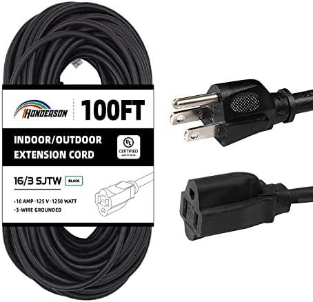 100 Ft Black Outdoor Extension Cord, 16 Gauge Heavy Duty Power Cord by HONDERSON