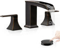 Oil Rubbed Bronze Bathroom Faucet 3 Hole, 4-16 Inch Brass Waterfall Faucet for Bathroom Sink, 2 Handle Vanity Bathroom Faucets with Pop-up Drain and Supply Hoses by HEYMYTAP