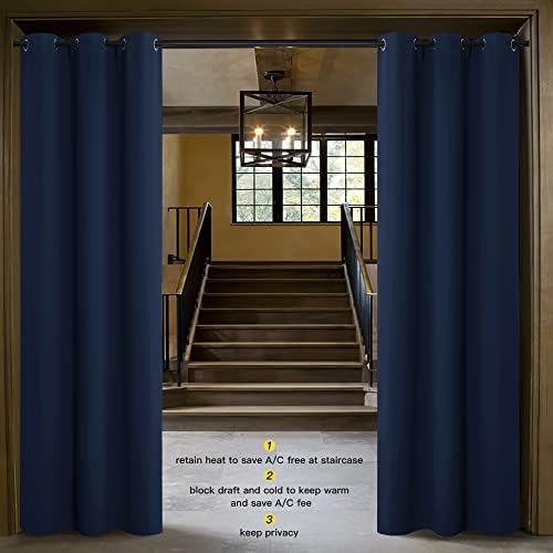 NICETOWN Faux Folding Accordion Doors, Front Door Curtains, Privacy Blackout Cloth Fabric, Living Room Bedroom Divider/Sliding Patio Decor Decoration (1 PCs, 9ft Tall x 5ft Wide, Silver Navy) - Image 2