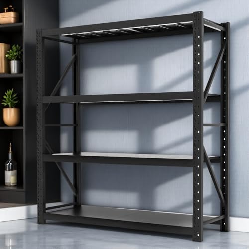 Heavy Duty Warehouse Shelving 4-Tier Industrial Steel Storage Shelves, 2600LB Capacity Per Shelf, Adjustable Shelves for Garage/Factory/Commercial Use (Black, W75*D23.7*H69) by Unknown