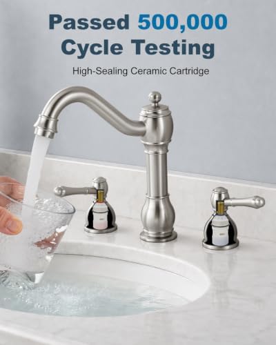 Aolemi Widespread Bathroom Sink Faucet 3 Hole Metal Lever Brushed Nickel - Image 6