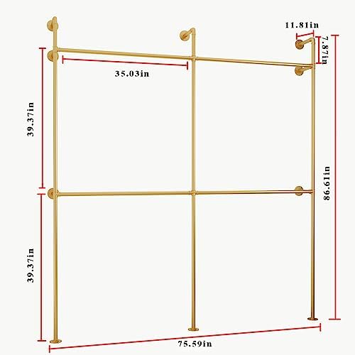 ORSENIGO Industrial Pipe Clothing Rack, Heavy Duty Metal Clothes Rack with Double Rods for Hanging Clothes, Wall Mount Space-Saving Garment Display Rack - Image 6