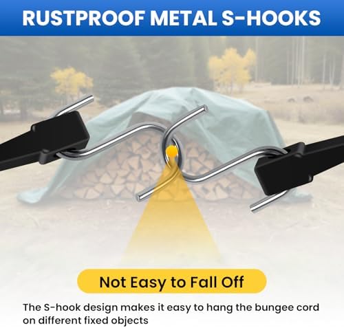 ROBLOCK 31" (20 Packs) Bungee Cords with Hooks Rubber Tarp Straps with 150% Max Stretch, 100% EPDM Bungee Cords with Metal Crimped S Hooks, Ideal for Securing Tarps, Cargo, Canvases, Weatherproof - Image 6