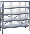 Quantum 1839-210CL Heavy Duty Shelving Unit with (4) Shelves and (12) QSB210 Clear Bins for Garage Warehouse Storage Distribution | 400 lb Load Capacity | 18"D x 36"L x 39"H, Galvanized Carbon Steel by QuantumStorageSystems