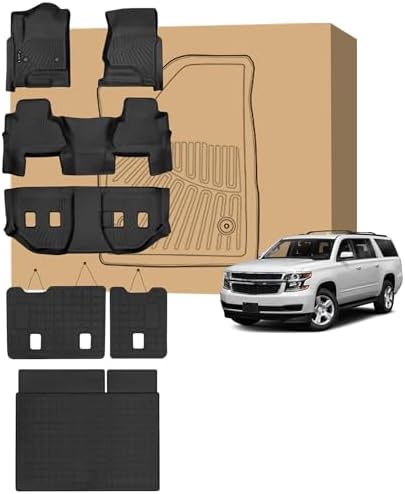 Peleus Floor Mats for Chevy Suburban & GMC Yukon XL 2015-2020 (2nd Row Bucket Seats),TPE All Weather Protection 3 Rows Car Floor Liners Duty Full Set Rubber Liner Suburban & Yukon XL Accessories by Unknown