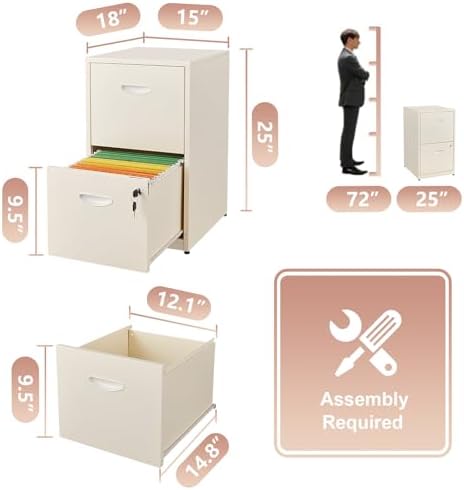 Polup 2 Drawer File Cabinet with Lock, Metal Filing Cabinet for Home Office - Image 3