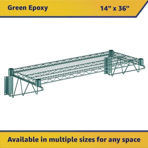 14" x 36" Wire Green Epoxy Wall Mount Shelf, Commercial Fixed Wall Mount Rack, NSF, Metal Floating Shelving for Kitchen, Stock Rooms, Home and Hotel - Image 3