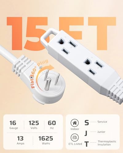 DEWENWILS 360° Rotating Flat Plug Extension Cord, 15FT 16/3C, ETL Listed - Image 7