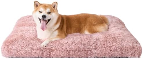EHEYCIGA Fluffy Dog Crate Bed for Large Dogs, Plush Faux Fur Pad, Pink by EHEYCIGA