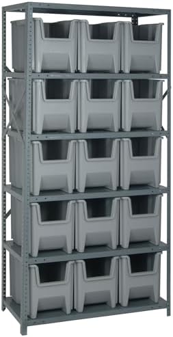 Quantum Storage Systems QSBU-600GY Solid Heavy Duty 6 Shelves 15 Giant Stack Gray Bins 75" H x 36" W x 18" D by QuantumStorageSystems