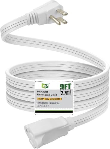 EP 9 Ft Heavy Duty Appliance Extension Cord 14 AWG 3-Prong Flat Plug, White by ENERGYPRO