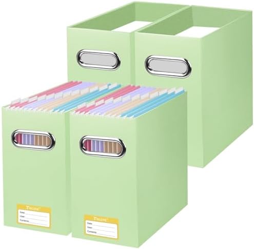 BALEINE 4PK File Organizer Box, Cardboard File Folder Organizer with Handle by BALEINE