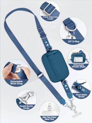 Tiostep Clip and Go Strap for Phone with Wallet Crossbody Phone Lanyard Adjustable and Detachable RFID Wristlet Wallet (Blue Peacock, Large) - Image 3