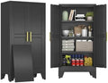 47" Black Metal Storage Cabinet with 2 Doors and 3 Adjustable Shelves,Steel Garage Tool Cabinet, File Cabinet,Kitchen Pantry Cabinet for Home,Office,Garage,School,Warehouse by BAOLIWO